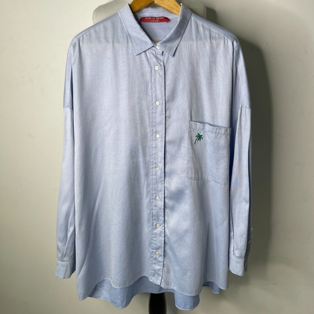 Marina Sport Women's Light Blue Button Down Long Sleeve 100% Cotton Shirt 20